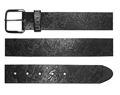 Mens High Roller Embossed Leather Belt Black