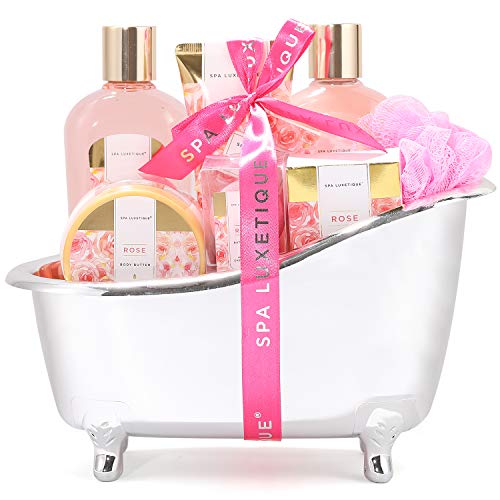 SPA LUXETIQUE Set de Bienestar para Mujer - 8pcs Rose Scented Bath Gift Set para Mujeres, Regalo de Cumpleaños Set de Belleza con Bañera Deco, Regalos de Navidad, Regalos de Año Nuevo