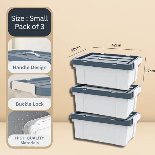Image of HoopVool Multipurpose Plastic Storage Container Box - Sturdy and Versatile Home Organizer, Available in Multiple Size. (HEAVY GREY, HEAVY GREY SMALL- 16.5X11.8X6.7 INCH, PACK OF - 3)