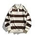 Xiaojmake Mens Striped Polo Shirt Long Sleeve Rugby Tshirt Fashion Fall Color Block Pullover Sweatshirt Collared Preppy Shirt Brown