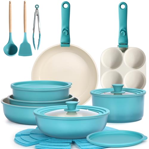 Image of GIPP 21PCS Pots and Pans Set Non Stick, Kitchen Cookware Set Detachable Handle, Light Blue Gradient Pot and Pan Set, Non Toxic Cooking Pan Set with Frying Pans Set, RV Cookware Sets for All Stoves