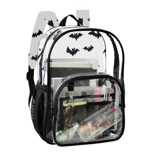 Bat Pattern Clear Backpack Heavy Duty Clear Bookbag Transparent See Through PVC Backpacks for School2