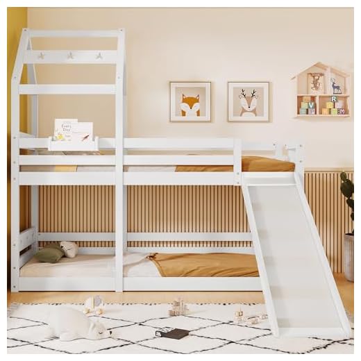 BTM Wooden Bunk Bed Tree house with slide & ladder 90 x 190 cm, 3FT Cabin Bed for children - 2x slatted frame - White