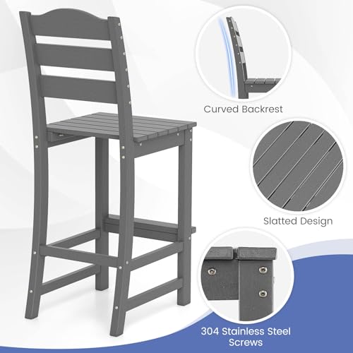 Image of Tangkula Patio HDPE Barstool, Outdoor High Top Bar Chair w /Backrest & Footrest, All-Weather Wood-Plastic Bar Height Chair for Poolside, Backyard, Porch (4, Grey)