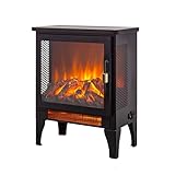 17” Electric Fireplace Stove Heater, 3D Flame Effect with Overheating Safety Protection, 1400W/700W Dual Heat, Faux Fake Fireplace Heater with 3-Sided Panoramic View, Safe for All Homes (Black 1)