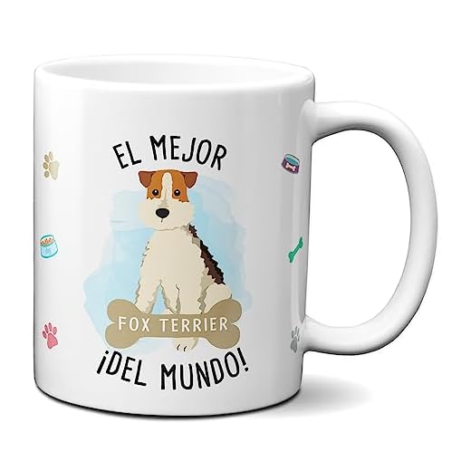 Planetacase Taza el Mejor Fox Terrier del Mundo Regalo Original Taza Perro Ceramica 330 mL