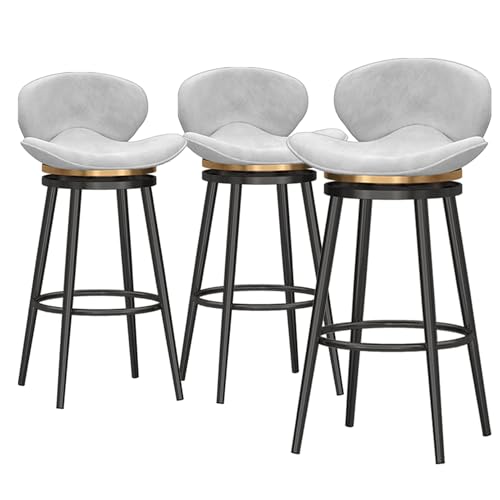 Juego de 3 modernos taburetes de bar giratorios de terciopelo con reposapiés, sillas de comedor altas para isla de cocina, marco de metal, altura del asiento 75 cm, color blanco