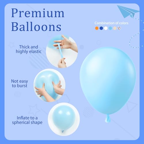 Image of BAUANOOY Blue and Orange Balloons, 60pcs 12 Inch Orange Blue White Nude Latex Balloon with Confetti Balloons Ribbon for Baby Shower Graduation Blue Birthday Party Decorations