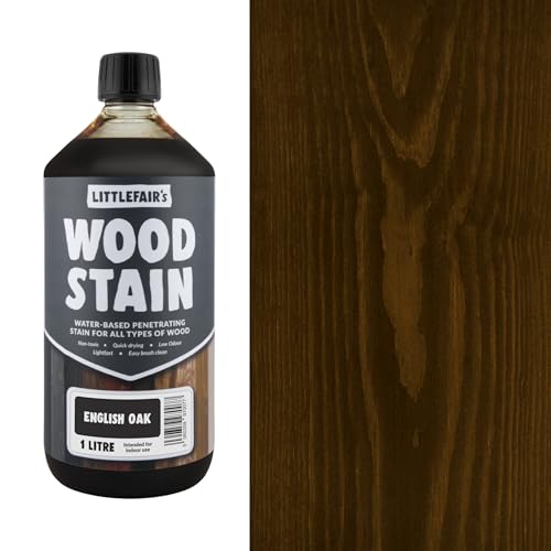 Littlefair's Wood Stain Water-Based - (English Oak) – Non-Toxic, Eco-Friendly & Quick Drying - Easy-to-Apply, Concentrated Formula for All Wood Types – 1 LTR
