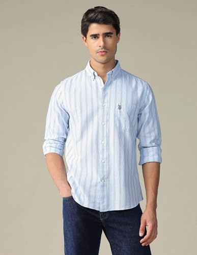 Image of U.S. Polo ASSN. Striped Tailored Fit Shirt for Men - 100% Cotton, Breathable & Comfortable, Full Sleeves Casual Shirt for Men
