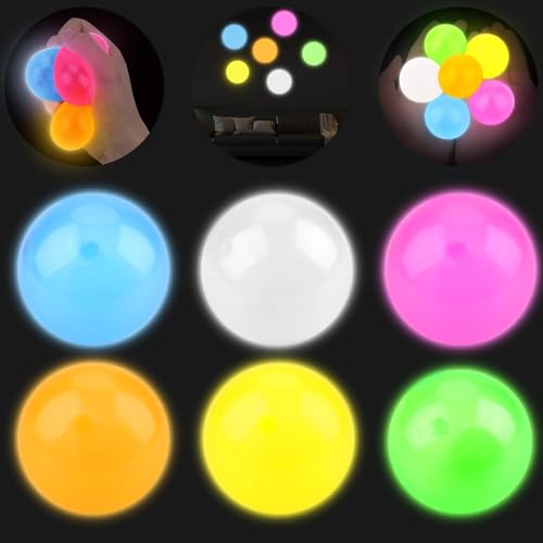 Glorbs Balls 6Pcs Glows in the Dark Fidget Toys Sticky Balls to Throw at Ceiling Soft Stress Anxiety Relief Glorbs Sticky Ceiling Balls Sensory Stress Balls Toy Gift for Adults