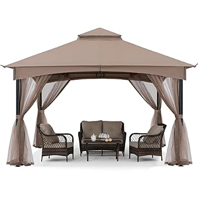 MASTERCANOPY Tool Free Patio Gazebo Screw Free Easy Installation Outdoor Garden Gazebo with Netting Walls (11x11,Khaki)