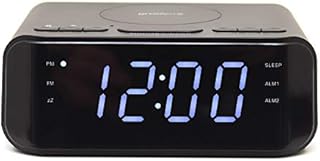 Groov-e Atlas - Digital Alarm Clock with FM Radio, USB & Wireless Charging, LCD Display, Dual Alarm Setting, & Dimmer Function - Mains Powered - 20 Preset Stations