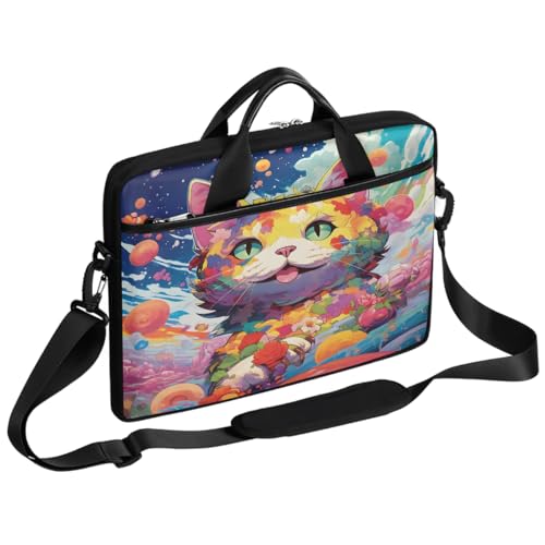Bolsa para laptop Art Style Flower Cat 15 pulgadas