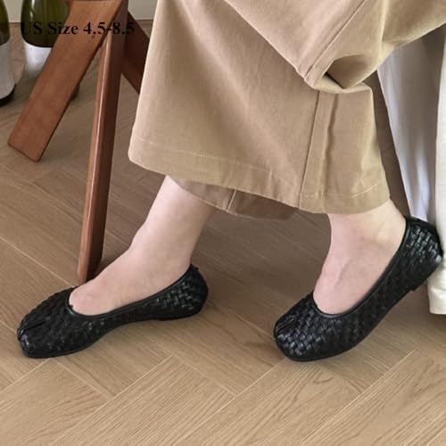 2025 Spring/Summer Fashion Sheepskin Woven Split-Toe Flats | Breathable & Comfortable Shallow Mouth Shoes | Stylish Square Toe Design with Tassel Detail2