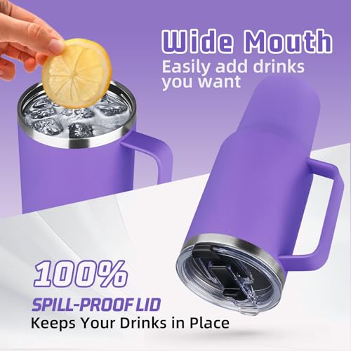 Image of 40 oz Tumbler with Handle and Flip Straw, 100% Leakproof Insulated Tumbler with Lid and Straw, Stainless Steel Travel Coffee Mug, Insulated Coffee Thermal Cup for Cold and Hot (Purple)