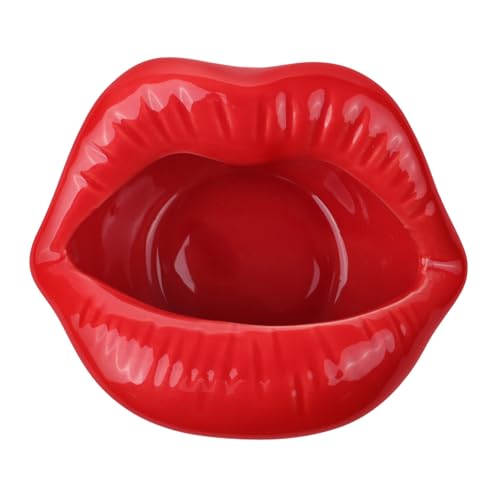 UKCOCO Bandeja Organizadora de Cerámica Roja con Forma de Labios para Joyas y Pintalabios Soporte Decorativo Compacto para Anillos y Cosméticos para Tocador y Exhibición