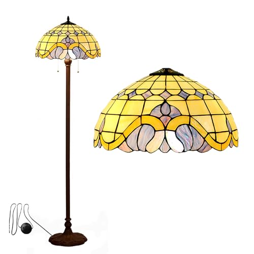 Dualbao Lámpara de pie mediterránea barroca de 16 Pulgadas en Color Beige, Pantalla de Vidrio teñido Crema, púrpura y Rojo, lámpara Decorativa clásica Moderna Minimalista, para Esquina,Púrpura