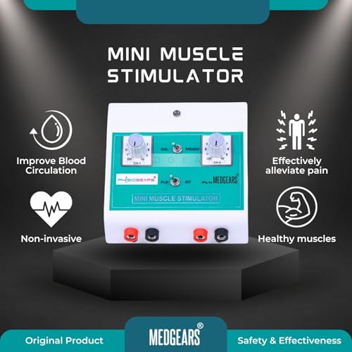 Physiogears Mini MS Two Channel Muscle Stimulator Machine Galvanic with Faradic Stimulation Physiotherapy with One Year Warranty (Electro Pads)