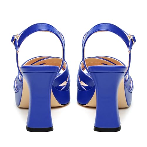 Image of Women Square Toe Platform Block Heel Sandals 3.3'' | Elegant Comfort Formal Dress Footwear, Stylish Ladies Sandals For Daily Office Wedding Evening Party Formal Occasions