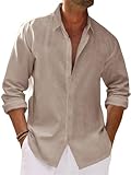 Runcati Mens Button Down Shirt Cotton Linen Casual Long Sleeve Shirts Collared Hippie Beach Tops Khaki