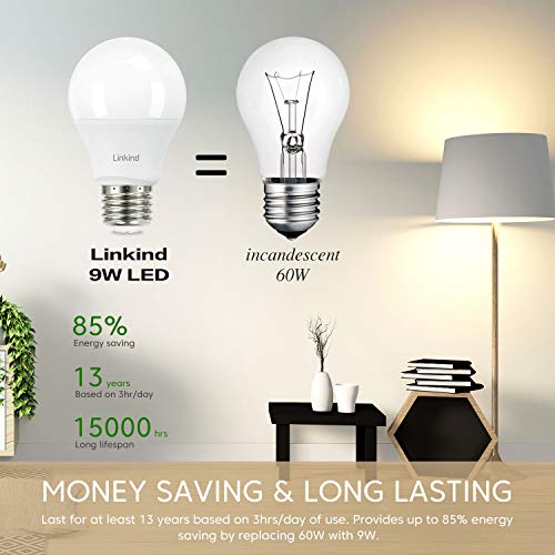 Linkind A19 Led Light Bulb, 60W Equivalent Light Bulbs, 9W 5000K Daylight, 840 Lumens Non-Dimmable Led Bulb, E26 Standard Base, Energy Efficient Ul Listed, 6-Pack #TOP3