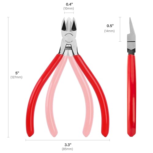 Image of HAUTMEC 5 inch Precise Small Flush Cutters of Engineer Wire Cutters Pliers 2PCS Side Cutters with Location Pin for Fine Shearing, Perfect for Circuit Board Cutting, Electronic Components, HT0327-2PC