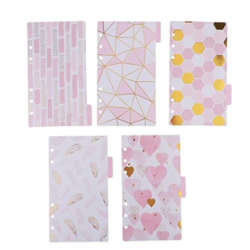 HiaiLouse 5枚 仕切り紙 金箔押しデザイン タブインデックス 6穴 手帳リフィル タブ付き コンテンツディバイダー 装飾用 ページファインダー DIY用 ルーズリーフノートやジャーナルのDIYに対応 A6, C