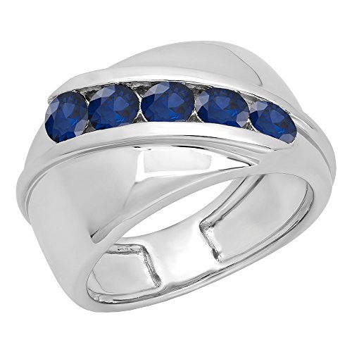Dazzlingrock Collection Sterling Silver Round Lab Created Blue Sapphire Men's Channel Set Wedding Band, Size 10.5 #TOP20