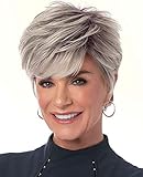 ELIM Wigs for White Women Short Bob Curly Pixie Cut Light Blonde Highlight, Natural Full Synthetic Hair Wig with Bangs for Daily Use Party with Wig Cap Z219