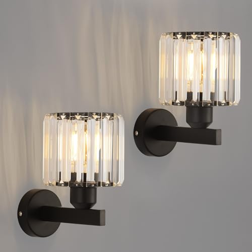 ANWIO Black Wall Lights Bedroom Wall Lights Wall Light for Living Room E27 Wall Sconce Lights Morden Crystal Wall Ceiling Light Indoor Crystal Wall lamp(2 PCS E27 Base NO Bulbs)