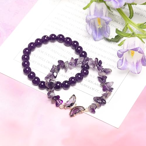 Artlunar Purple Butterfly Healing Bracelet, Gift Charm Jewelry with Beaded Bracelet for Women2