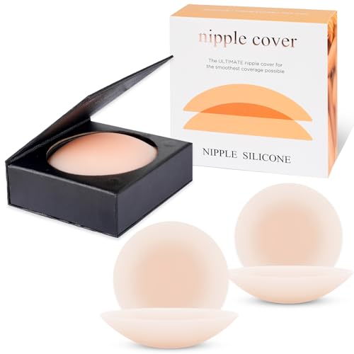HGdnefen Reusable Nipple Covers for Women - Adhesive Sticky Bra & Boob Tape - Invisible Strapless Breast Covers + Travel Case (2-Pairs)