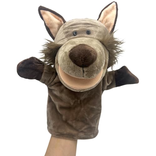 PLAYZOCO Marioneta Mano Peluche de Lobo, Títere de Mano de Lobo, Finger Puppet, Marioneta Animales, Juguete Educativo, Material Algodón de Felpa y PP, Tamaño 25 cm, Diseño Lobo