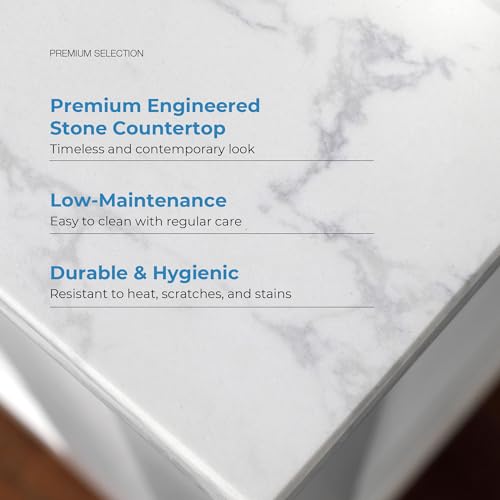 Image of OVE Decors Athea 72 in. Double Sink Freestanding White Bathroom Vanity with White Engineered Marble Top, Matching Backsplash, Power Bar and Matte Black Hardware