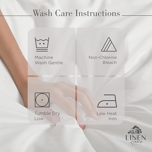 Image of Linen Home 100% Cotton Percale Sheets Queen Size, Dove Grey, Deep Pocket, 4 Pieces Set - 1 Flat, 1 Deep Pocket Fitted Sheet and 2 Pillowcases, Crisp Cool and Strong Bed Linen