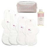 Hesta FDA Registered Organic Reusable Cloth Natural Sanitary/Menstrual Pads,Starter Value Kits PMS Relief (4Pads/White/Pouch/Detergent)