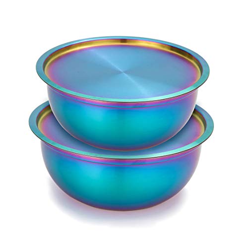 Mixing Bowls Set 18/8 Stainless Steel,Rainbow Salad Bowls 2 Piece Colorful Nesting Bowls Deep for Chef Prep Cooking, Baking,Salad Fruit,Food Preparation,Cake Measure Bowl Includes 2.5OT,1.5QT