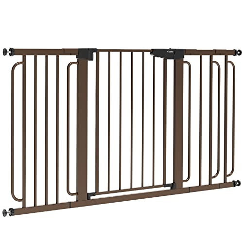 Mom's Choice Awards Winner-Cumbor 29.5-57" Baby Gate For Stairs, Extra Wide Dog Gate For Doorways, Pressure Mounted Walk Through Safety Child Gate For Kids Toddler, Tall Pet Puppy Fence Gate, Brown #TOP8