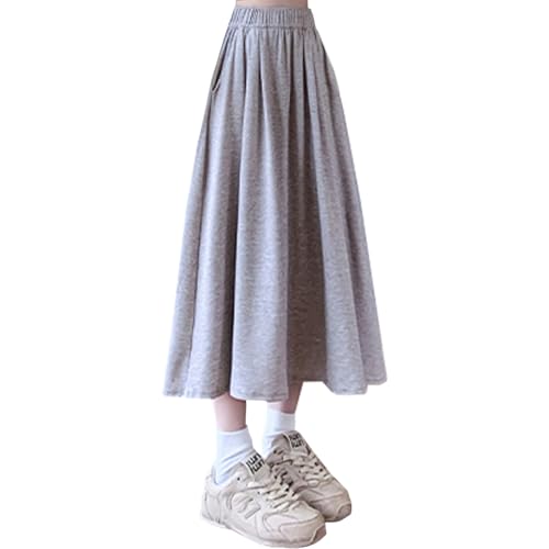 Volen ニットスカート レディース 秋冬 プリーツスカート ハイウエスト ポケット付き ロングスカート 無地 体型カバー ゆったり おしゃれ(YJP0032BR-XL)