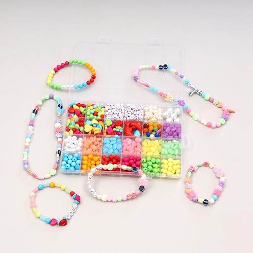 Image of ambitieux Diy Bracelet Making Kit - 600 + Pcs 24 Colorful Beads, 10M Elastic Thread, Jute Bag, And Cutter - Gift For Girls Birthdays (All Color),Multicolor