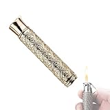 Métal Gravé Torche Briquet Jet Cigar Gaz Butane Gonflable Coupe-Vent Flamme Allumeur Stylo Portable Briquet Hommes Gadgets avec Boîte Cadeau,Gold