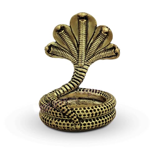 Om Pooja Shop Panchmukhi Sheshnag Brass Idol, Five-Hooded Divine Serpent Statue, Religious Decor - Size: 2 x 1.4 x 1.6 inches