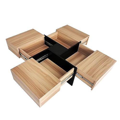 Merax Coffee Table, Modern Extendable Coffee Table With 4 Hidden Storage Compartments, Uv High-Gloss Square Center Cocktail Table With Sliding Tabletop For Living Room thumb #7