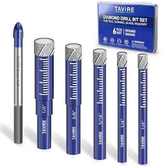 6 Pcs Dry Diamond Drill Bit Set for Tile,Ceramic,Glass,1/4",5/16",3/8",1/2"