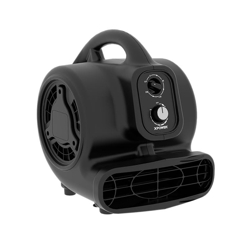 XPower Centrifugal Air Mover, Carpet Dryer, Floor Fan, Blower, Stackable, Daisy Chain, for Water Damage Restoration, Janitorial, Plumbing, Home Use (Black, P-250DT 700CFM)
