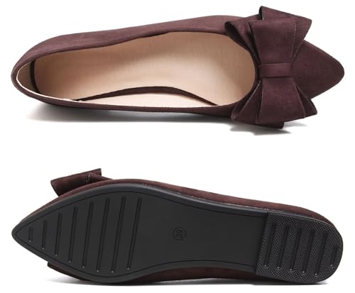 Image of SAILING LU Womens Bowknot Ballet Flats Pointy Toe Suede