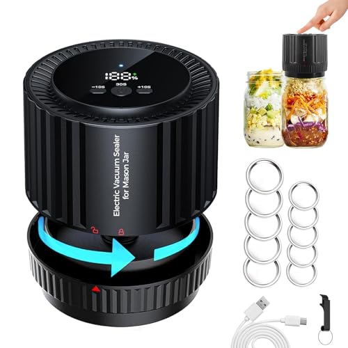 Electric Mason Jar Vacuum Sealer Kit, 3 in 1 Cordless Vacuum Sealer Machine for Wide & Regular Mouth,Seal Containers with Can Opener, Lids for Food Storage and Fermentation