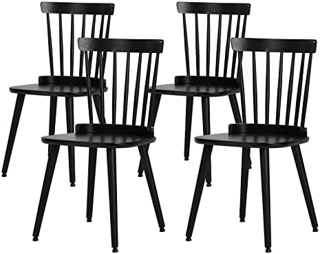 Bekrvio Black Dining Chairs Set of 4 Windsor Chairs Farmhouse Spindle Back Wood Dining Chair, Modern Mid-Century Country Style, Solid Wooden Kitchen Side Chairs for Living Room Restaurant, Widen Seat