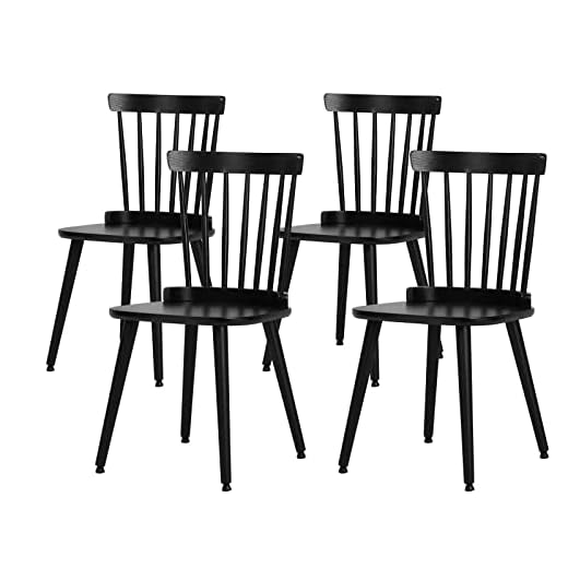 Bekrvio Black Dining Chairs Set of 4 Windsor Chairs Farmhouse Spindle Back Wood Dining Chair, Modern Mid-Century Country Style, Solid Wooden Kitchen Side Chairs for Living Room Restaurant, Widen Seat